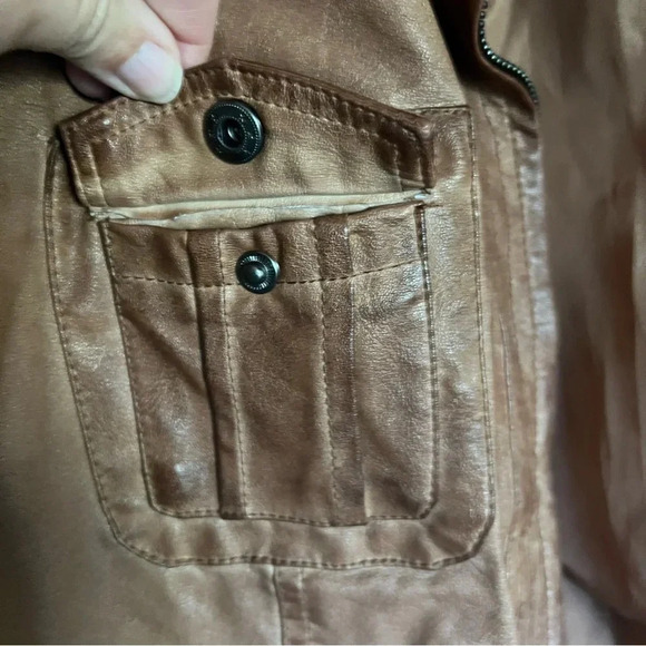 Max Jeans Brown Faux Leather Moto Jacket Size Large - Picture 4 of 12